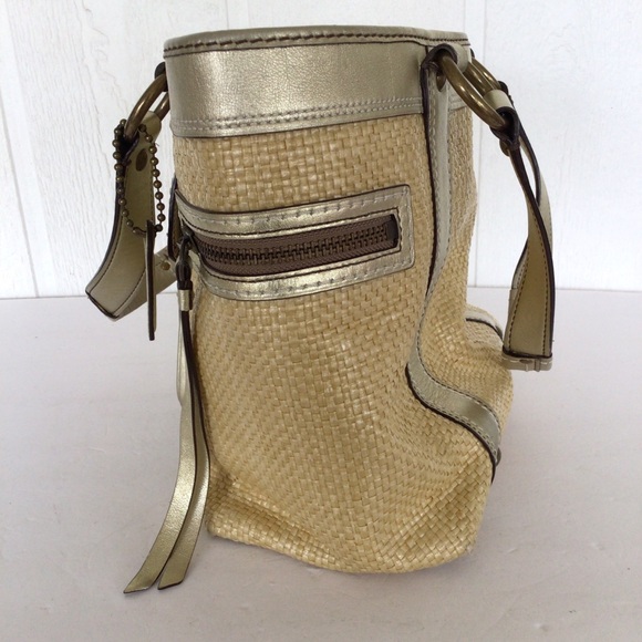 COACH LEGACY METALLIC GOLD AND STRAW HANDBAG - Picture 6 of 13